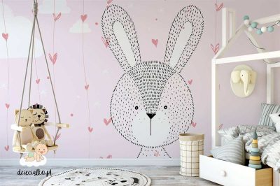 cute rabbit head - children’s wall mural