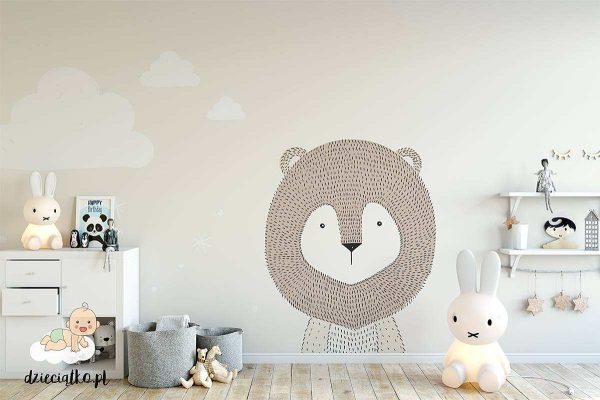 cute lion with clouds in the background - children’s wall mural