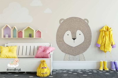 cute lion with clouds in the background - children’s wall mural