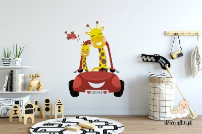 giraffes drive a car - wall sticker for child’s room
