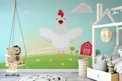 happy hen on the farm - children’s wall mural
