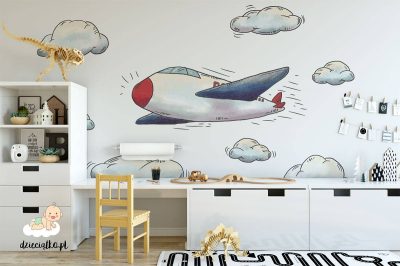 plane in the clouds - children’s wall mural