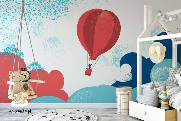 red balloon among colorful clouds - children’s wall mural