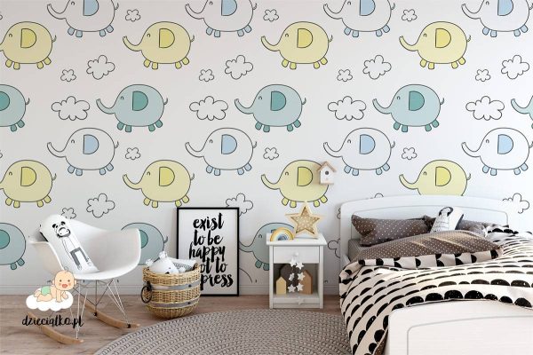 cute little elephants pattern - children’s wall mural