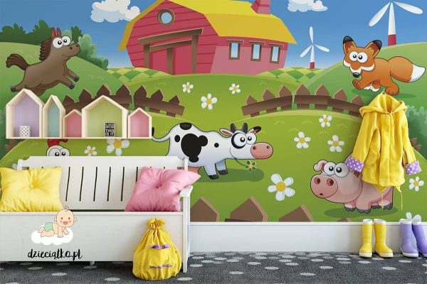 animals on the farm - children’s wall mural