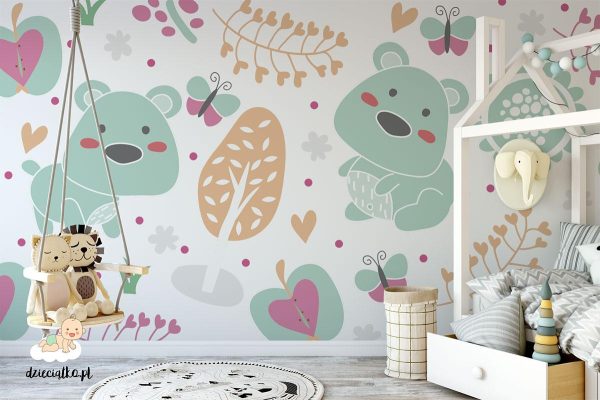 teddy bears in the orchard - children’s wall mural