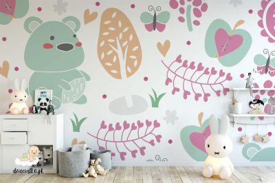 teddy bears in the orchard - children’s wall mural