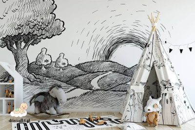 black and white nature at sunrise - children’s wall mural