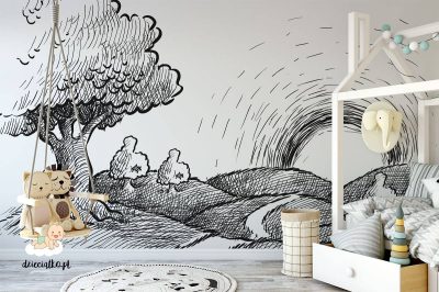 black and white nature at sunrise - children’s wall mural