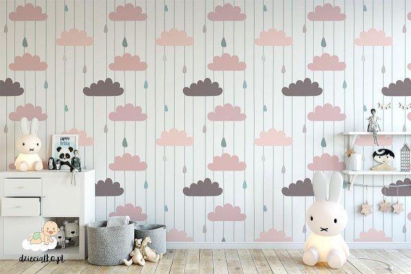 colorful clouds and raindrops - children’s wall mural