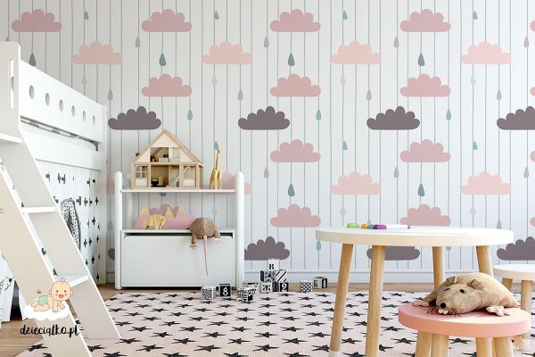 colorful clouds and raindrops - children’s wall mural