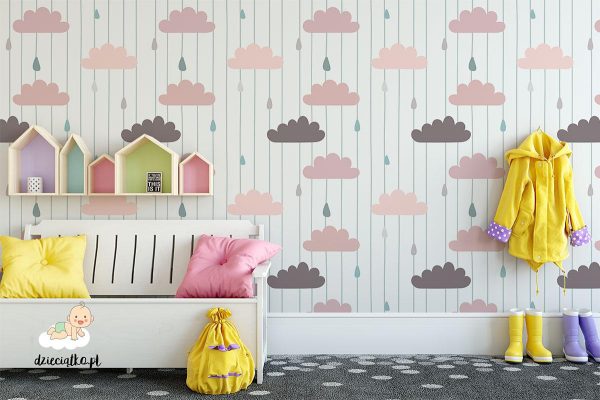 colorful clouds and raindrops - children’s wall mural