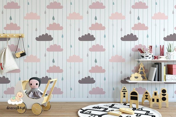 colorful clouds and raindrops - children’s wall mural