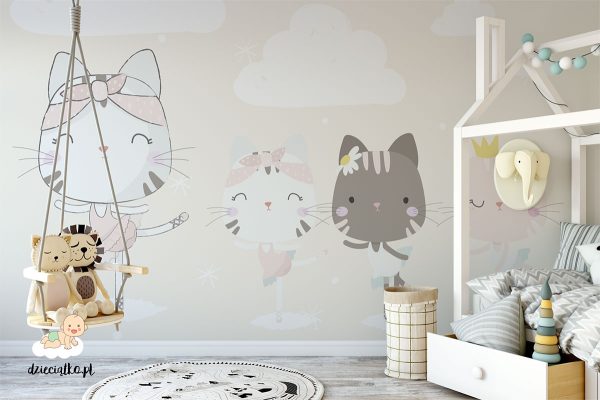 dancing cute kitties - children’s wall mural