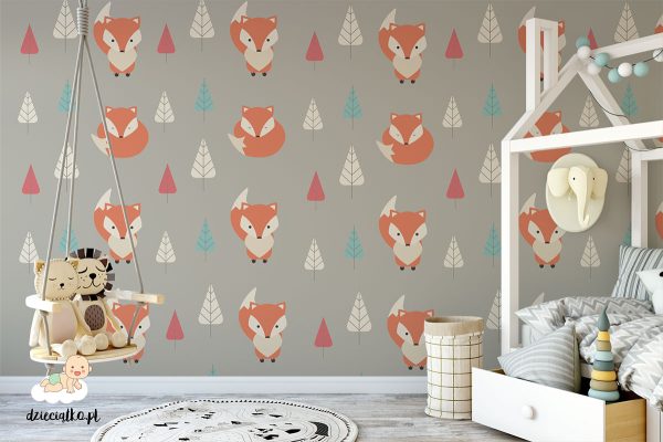 foxes among colorful trees - children’s wall mural