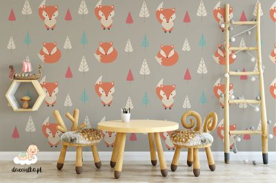 foxes among colorful trees - children’s wall mural