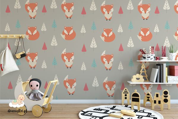 foxes among colorful trees - children’s wall mural