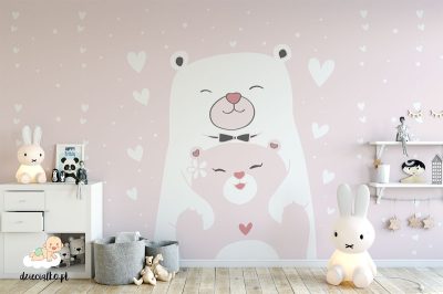 mother teddy bear hugging cute baby bear. - children’s wall mural