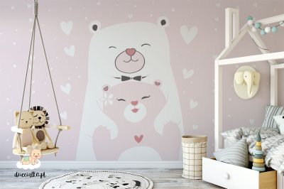 mother teddy bear hugging cute baby bear. - children’s wall mural