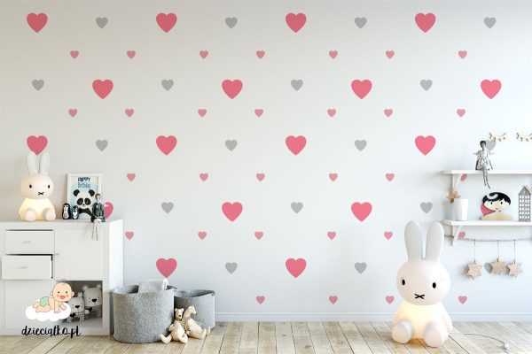 pink and white hearts - wall stickers for child’s room