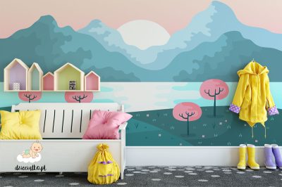 mountain lake at sunset - children’s wall mural