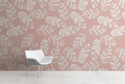 white leaves on a pink pastel background - wall mural