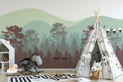 forest and green hills in the background - children’s wall mural
