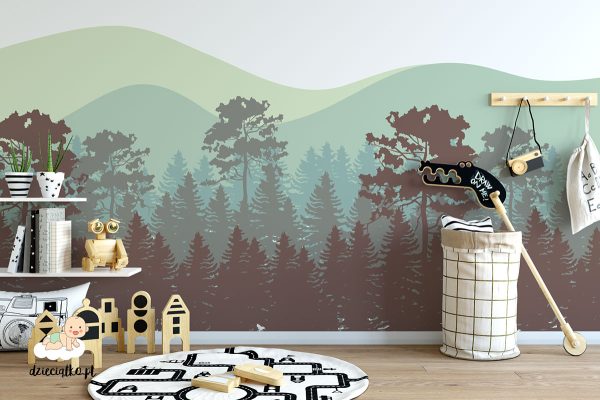 forest and green hills in the background - children’s wall mural
