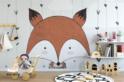 cute fox big head - children’s wall mural