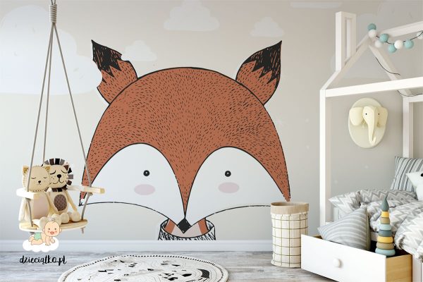 cute fox big head - children’s wall mural