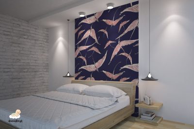 pink birds in flight on a navy background - wall mural