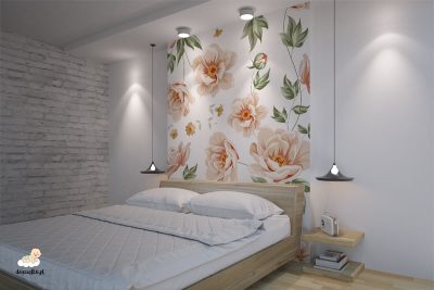 bright flowers with green stems - wall mural