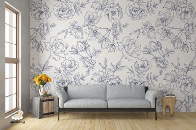 hand drawn roses on a light background - wall mural