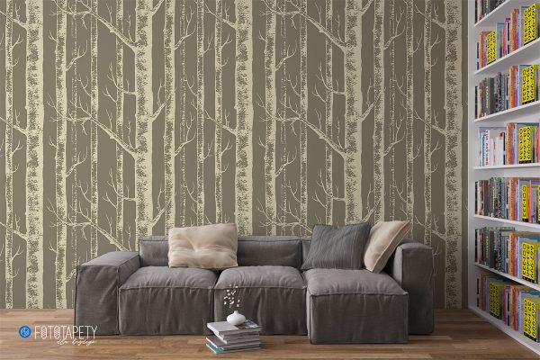 bright birch trees on a green background - wall mural