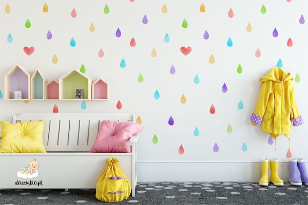 colorful drops and red hearts on a light background - children’s wall mural