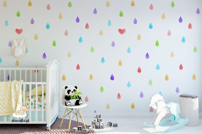 colorful drops and red hearts on a light background - children’s wall mural