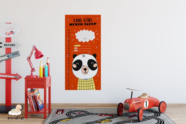 orange growth chart with a panda head - wall sticker for child’s room