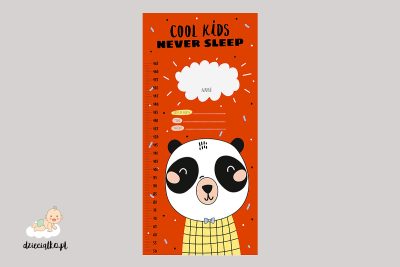 orange growth chart with a panda head - wall sticker for child’s room