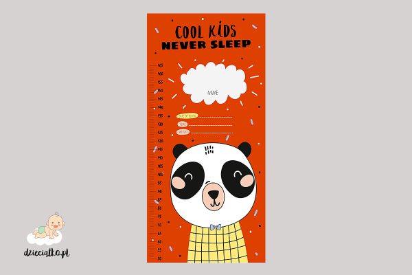 orange growth chart with a panda head - wall sticker for child’s room