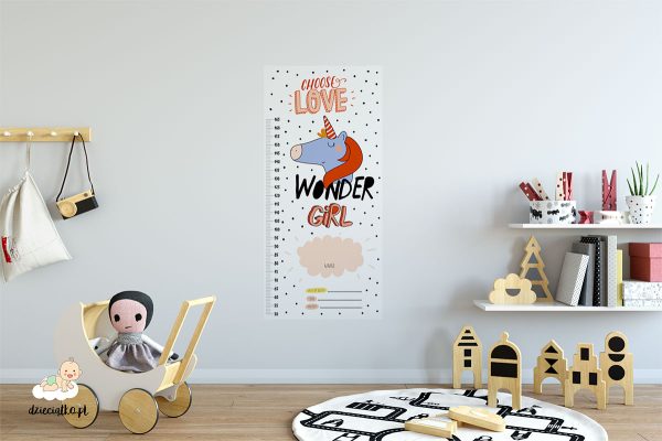 white growth chart with a unicorn head - wall sticker for child’s room