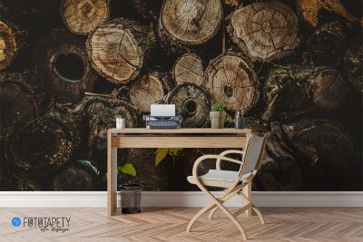 s pile of wooden logs in close-up - wall mural