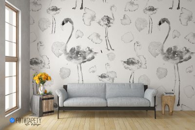 monochromatic flamingos - wall mural