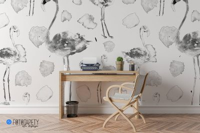 monochromatic flamingos - wall mural