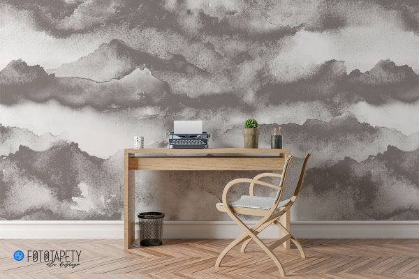 gray hazy mountains - wall mural