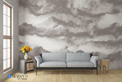 gray hazy mountains - wall mural