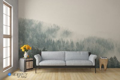 clouded forest hill - wall mural