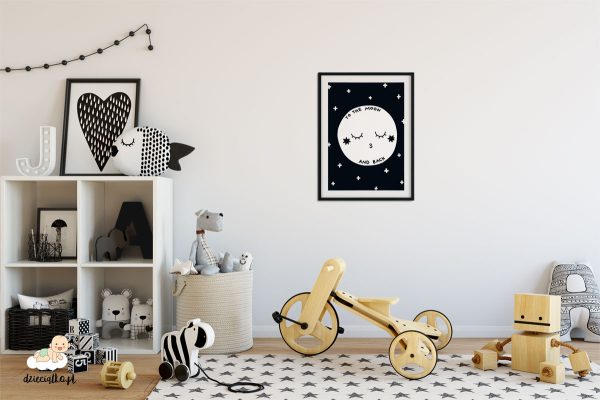 sleeping moon in the dark sky - poster for child’s room