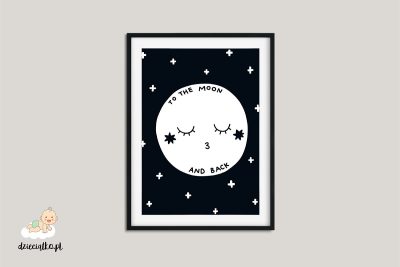 sleeping moon in the dark sky - poster for child’s room