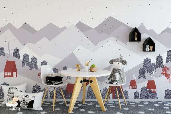 mountain landscape in winter - children’s wall mural