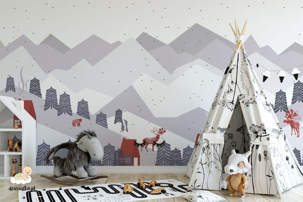 mountain landscape in winter - children’s wall mural